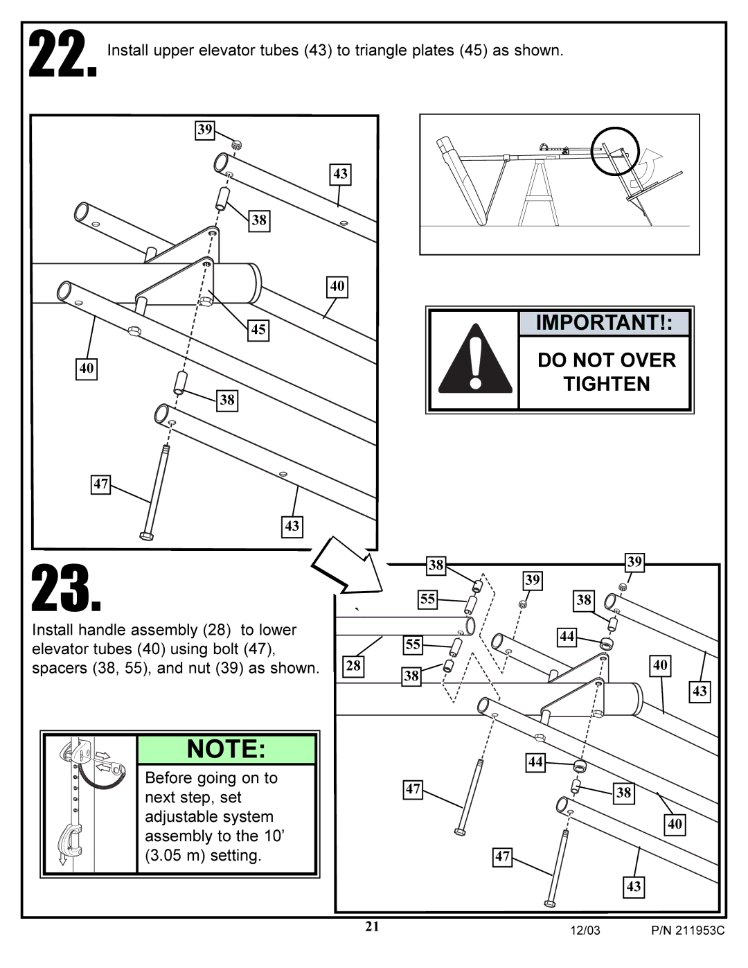 Huffy 211953C manual Do not Over Tighten 