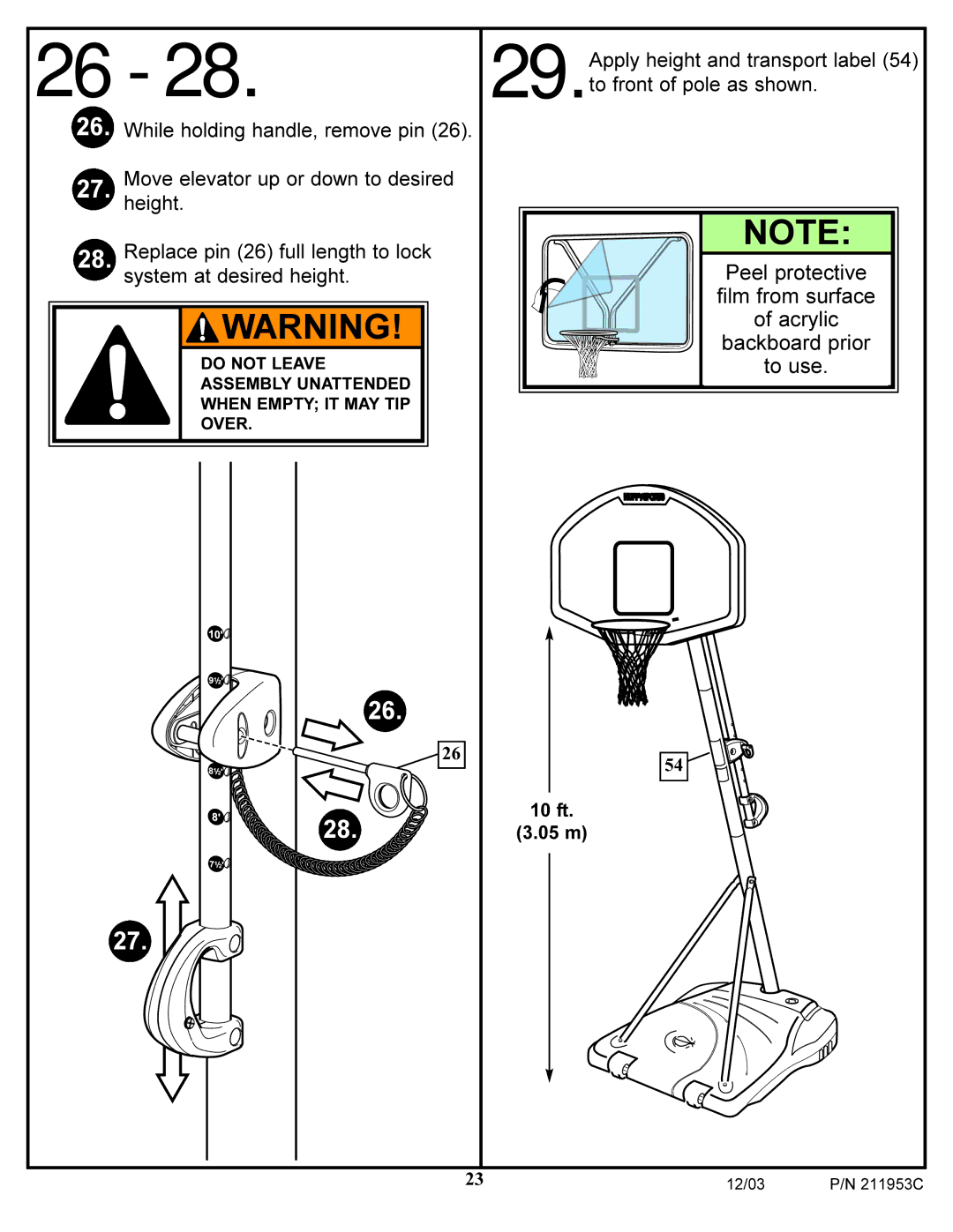 Huffy 211953C manual Apply height and transport label To front of pole as shown 