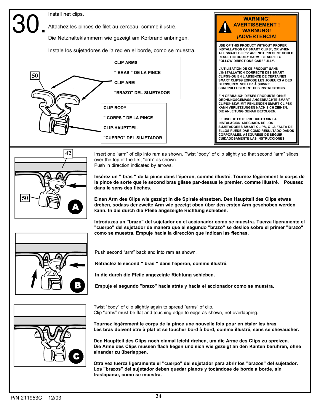 Huffy 211953C manual Avertissement Warnung ¡ADVERTENCIA 