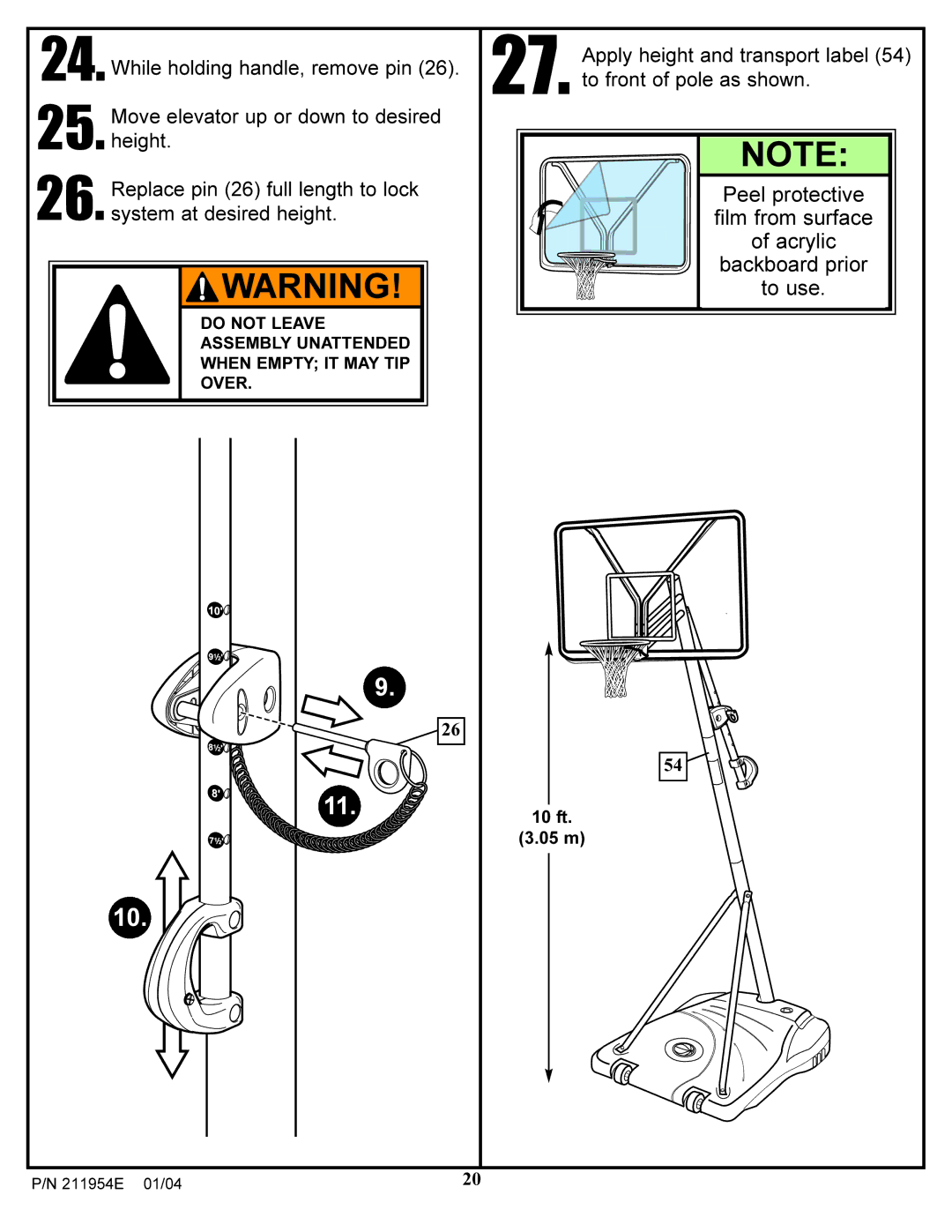 Huffy 211954E manual 10 ft 05 m 