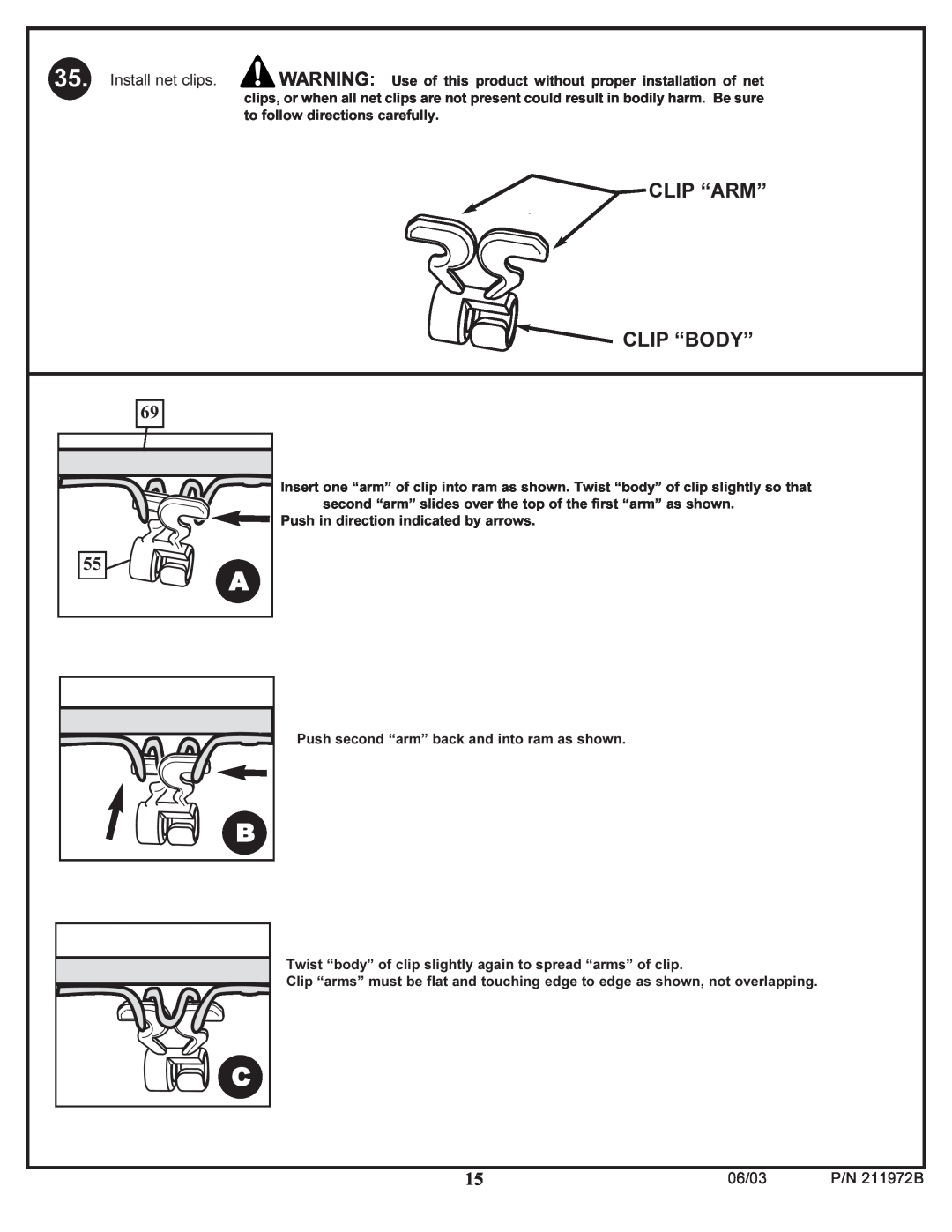 Huffy manual Clip “Arm” Clip “Body”, 06/03, P/N 211972B 