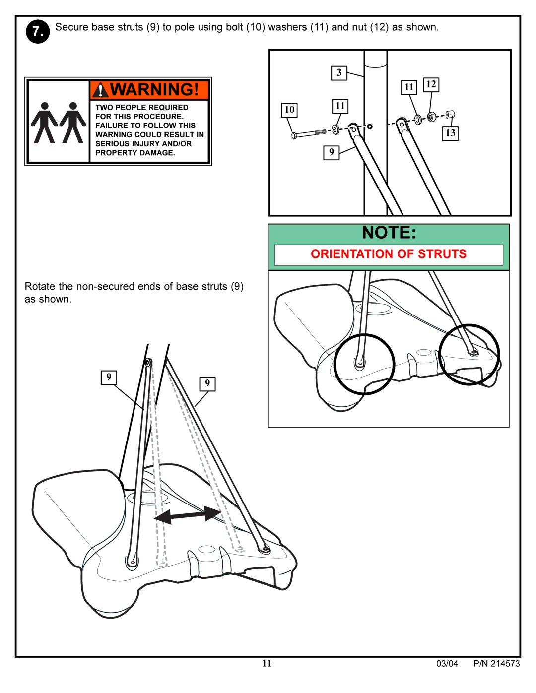 Huffy 2145731 manual Orientation of Struts 