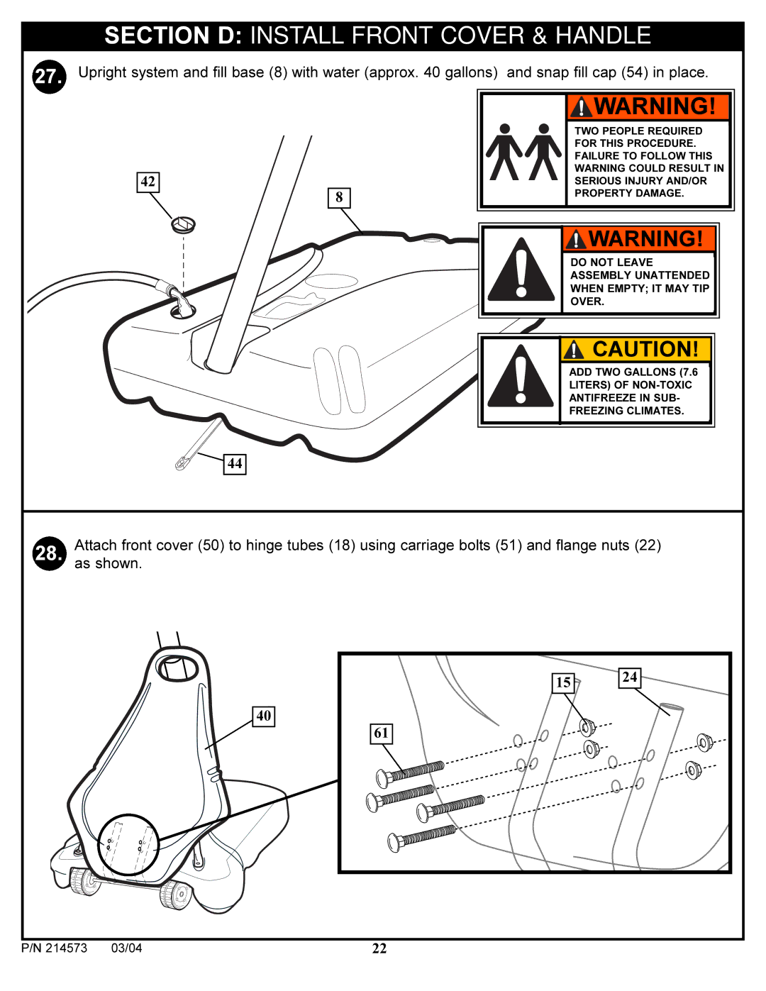 Huffy 2145731 manual Section D Install Front Cover & Handle 