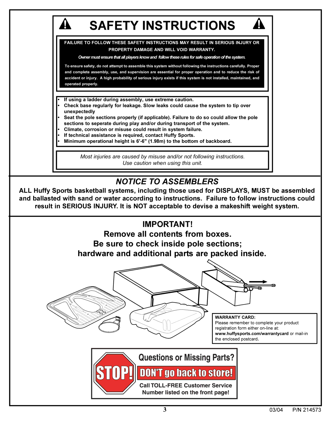 Huffy 2145731 manual Safety Instructions 