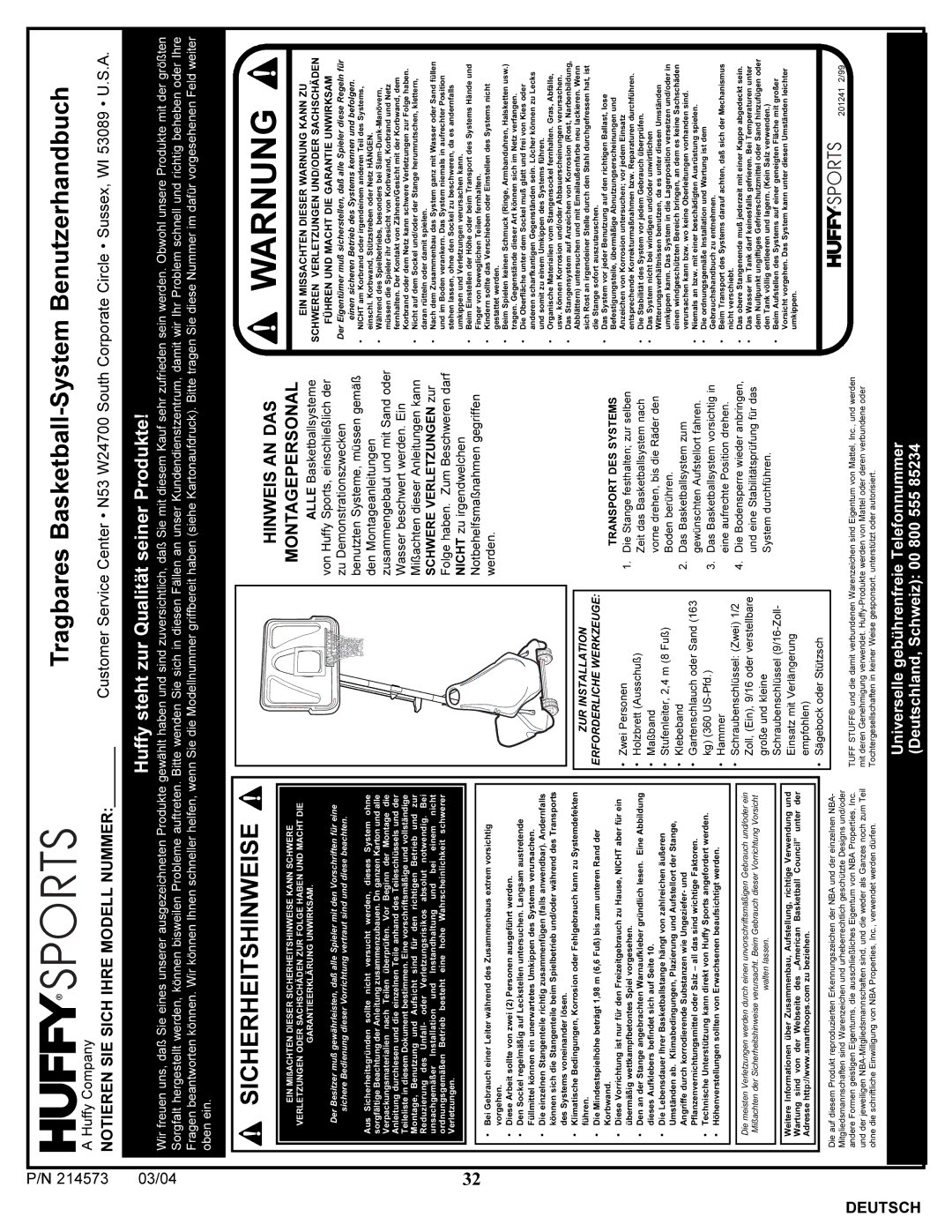 Huffy 2145731 manual Warnung 