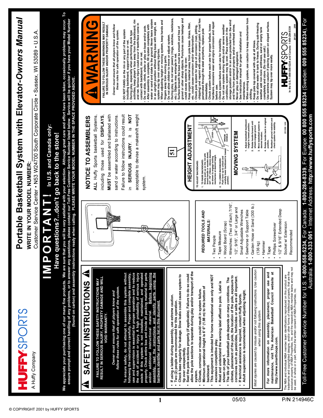 Huffy 214946C manual Safety Instructions 