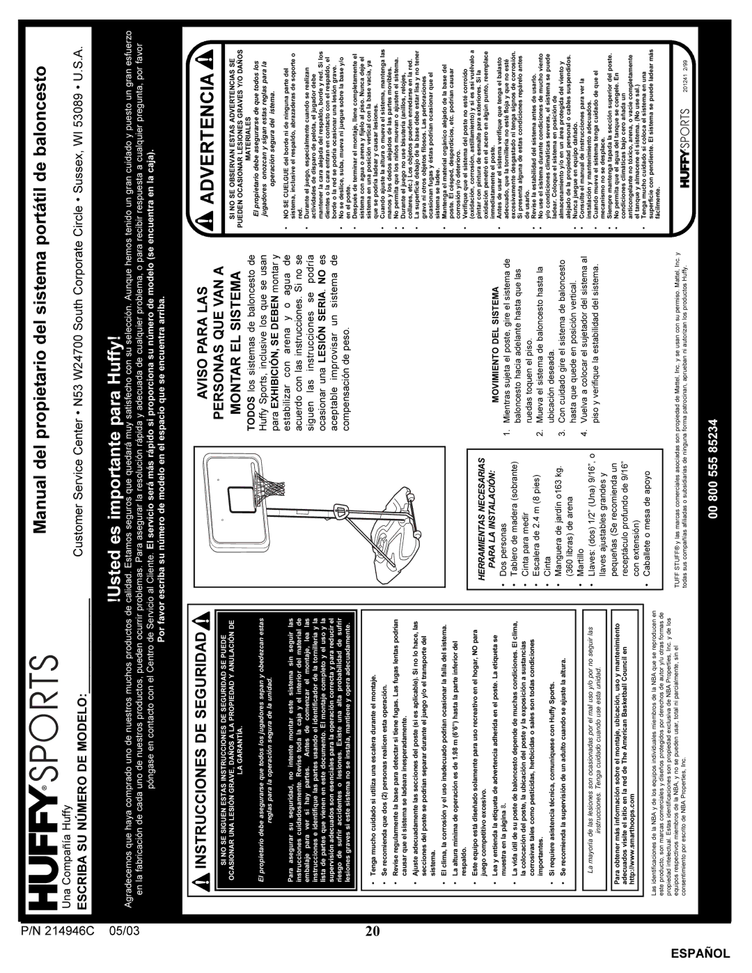 Huffy 214946C manual Advertencia 