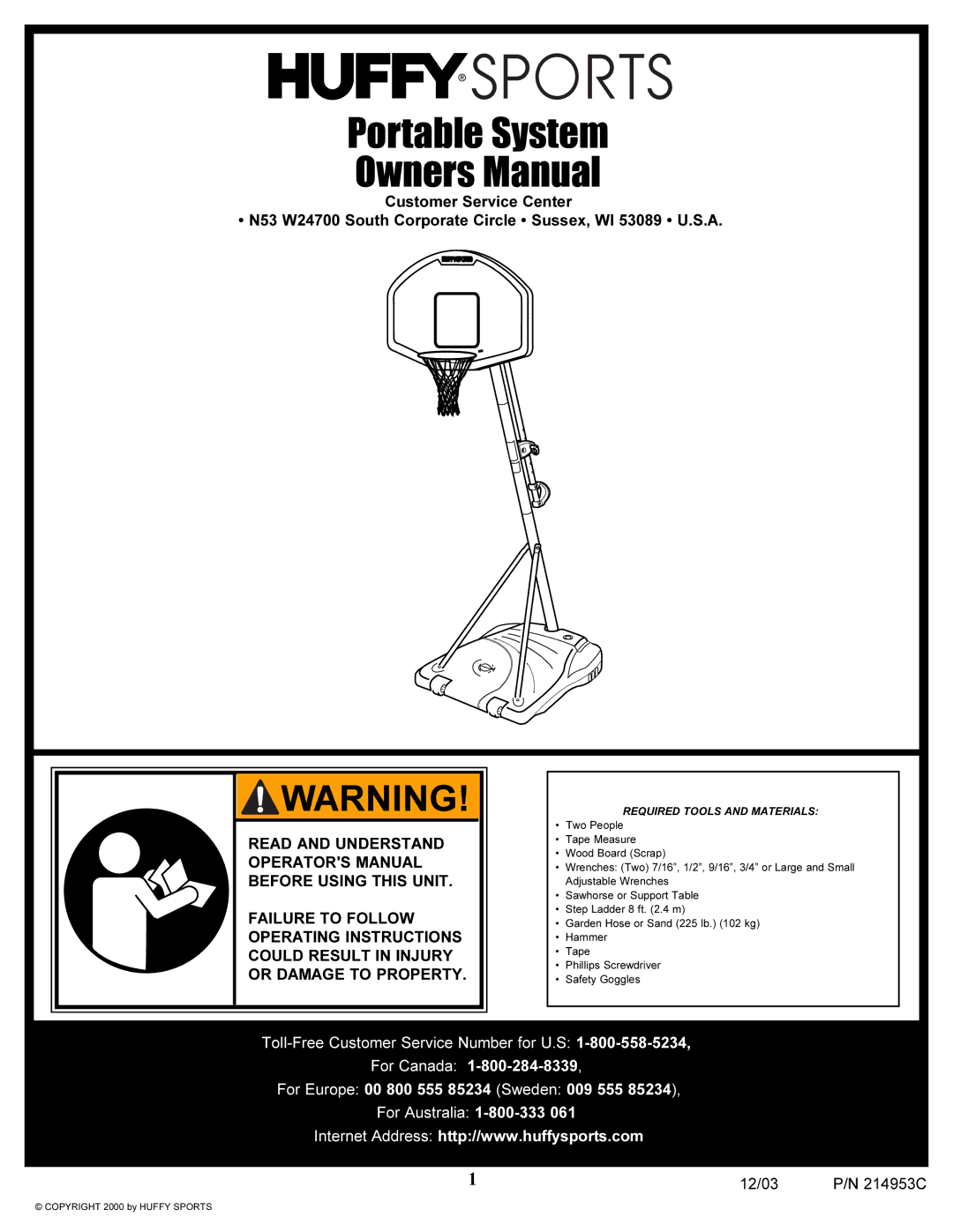 Huffy 214953C manual Portable System 