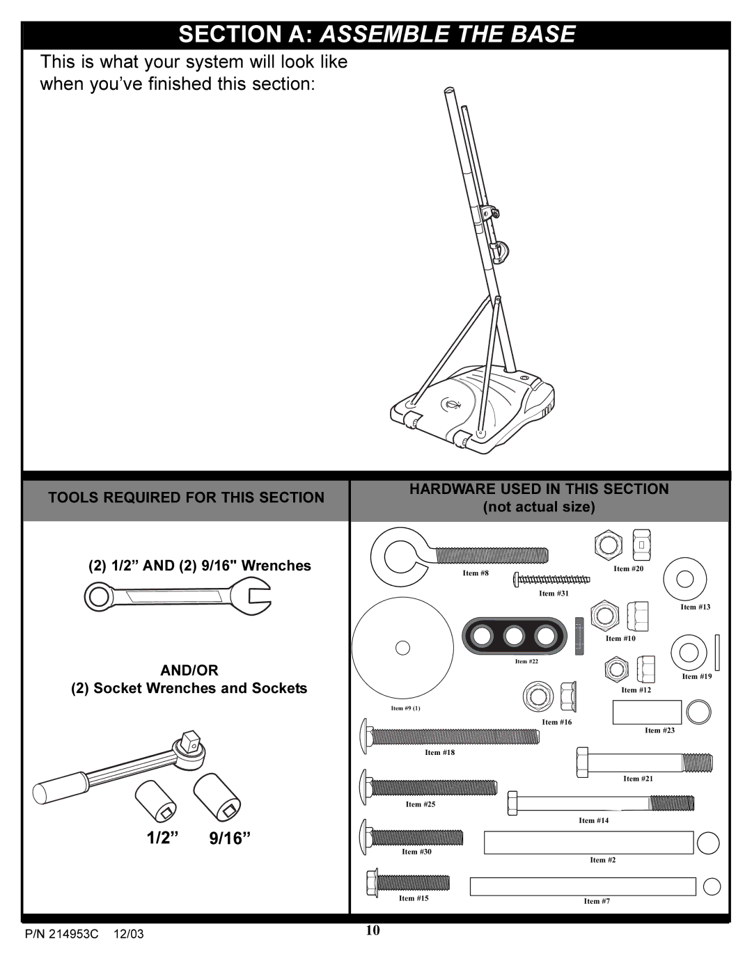 Huffy 214953C manual Section a Assemble the Base 