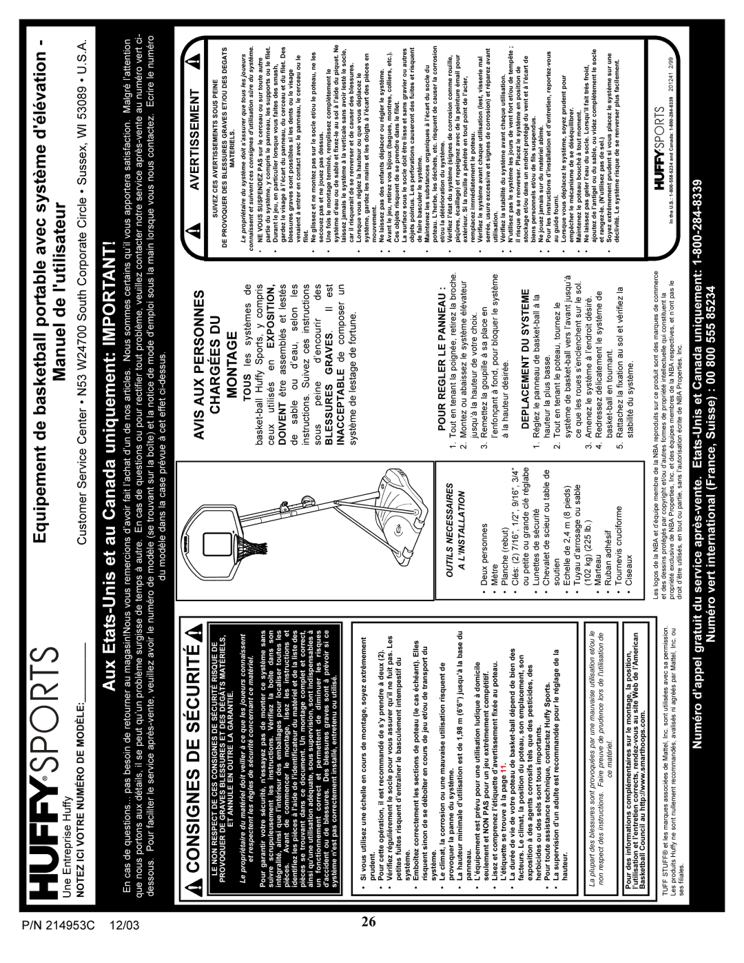 Huffy 214953C manual Consignes DE Sécurité 