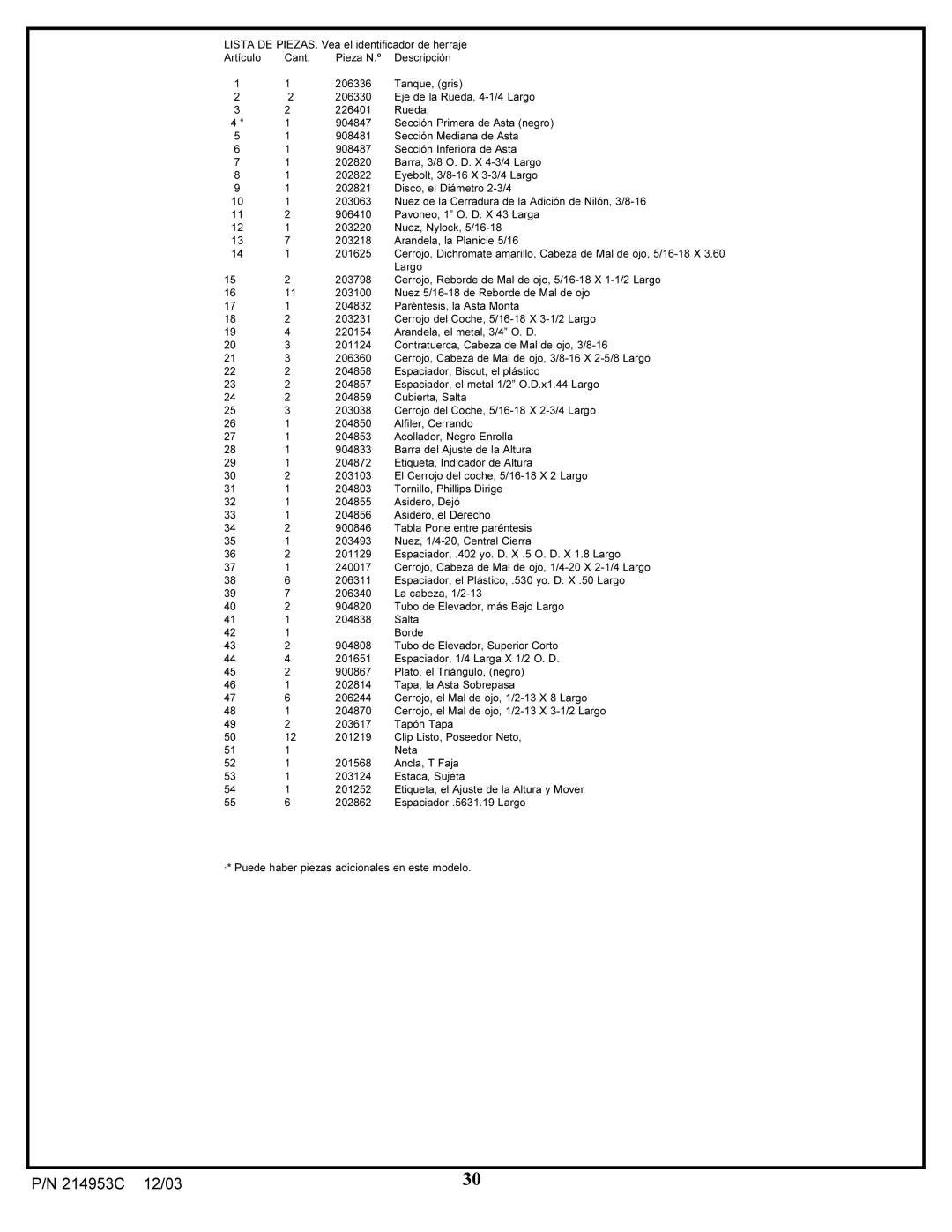 Huffy manual 214953C 12/03 