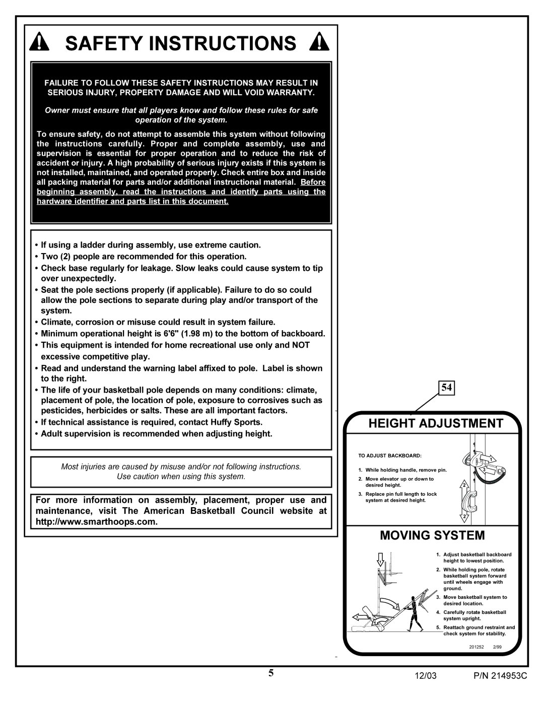 Huffy 214953C manual Safety Instructions 