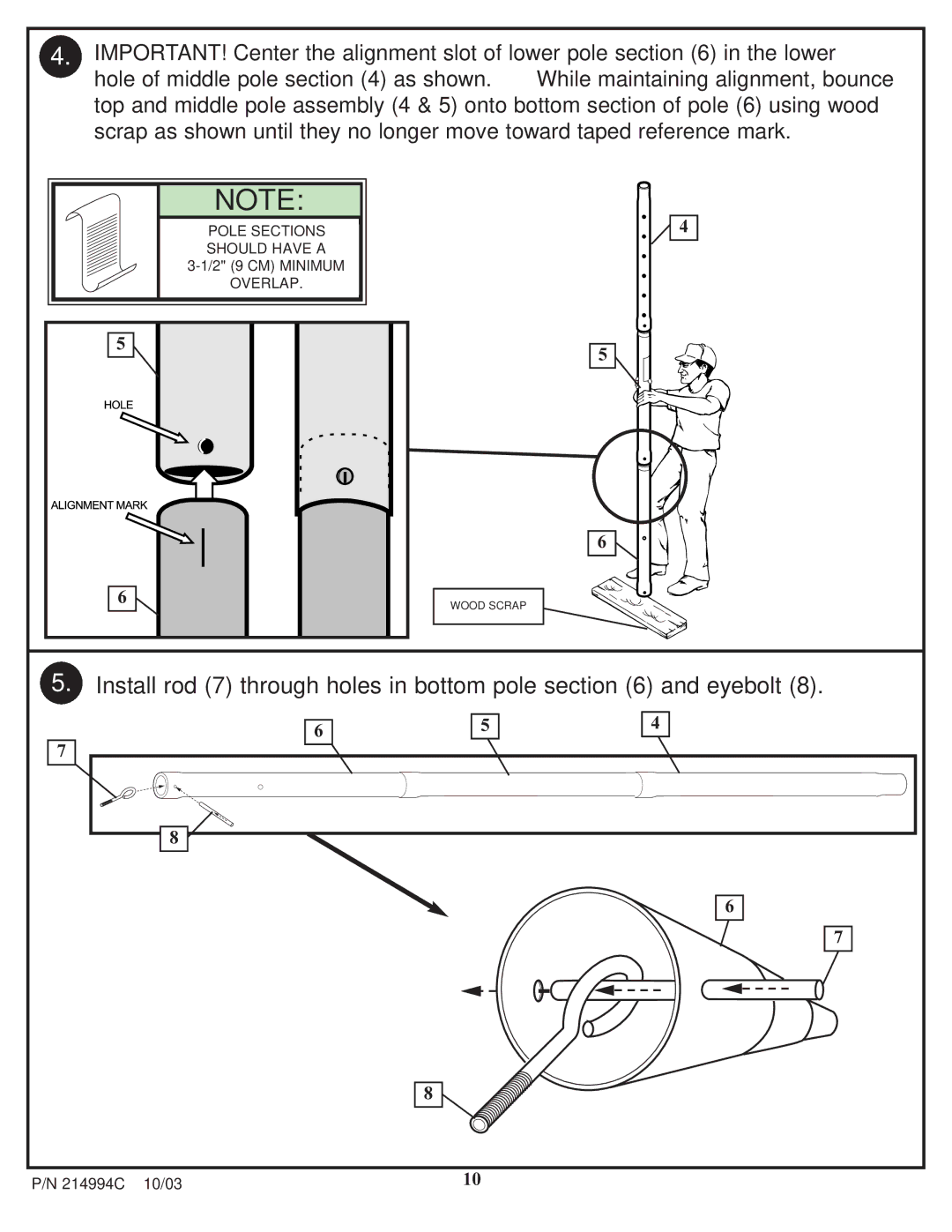 Huffy 214994C manual Install rod 7 through holes in bottom pole and eyebolt 