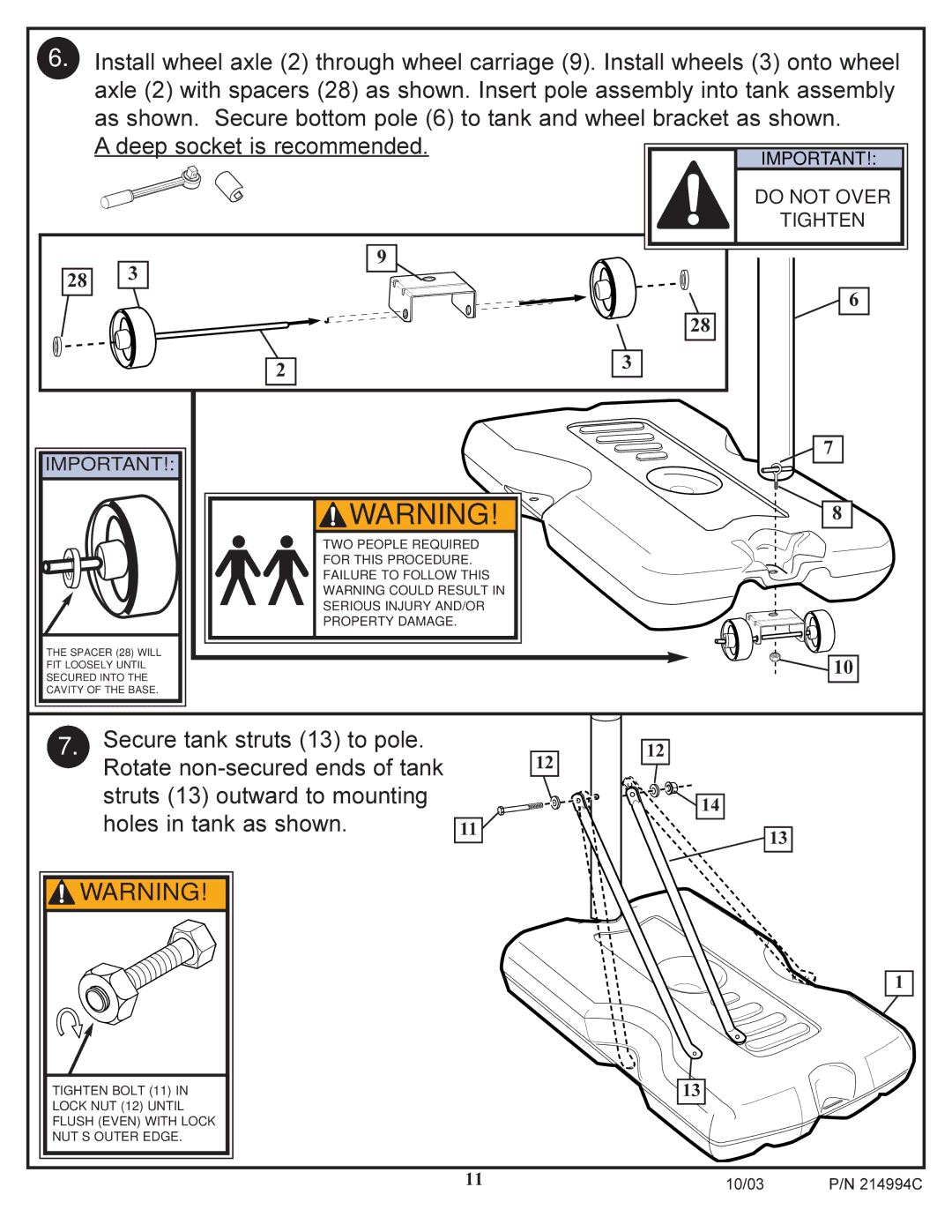 Huffy 214994C manual Do not Over Tighten 