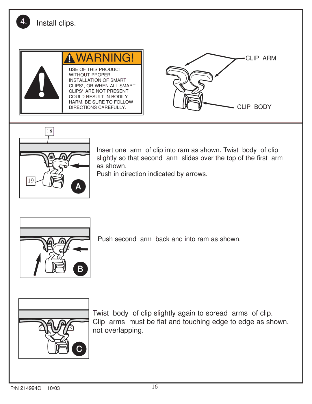 Huffy 214994C manual Install clips 