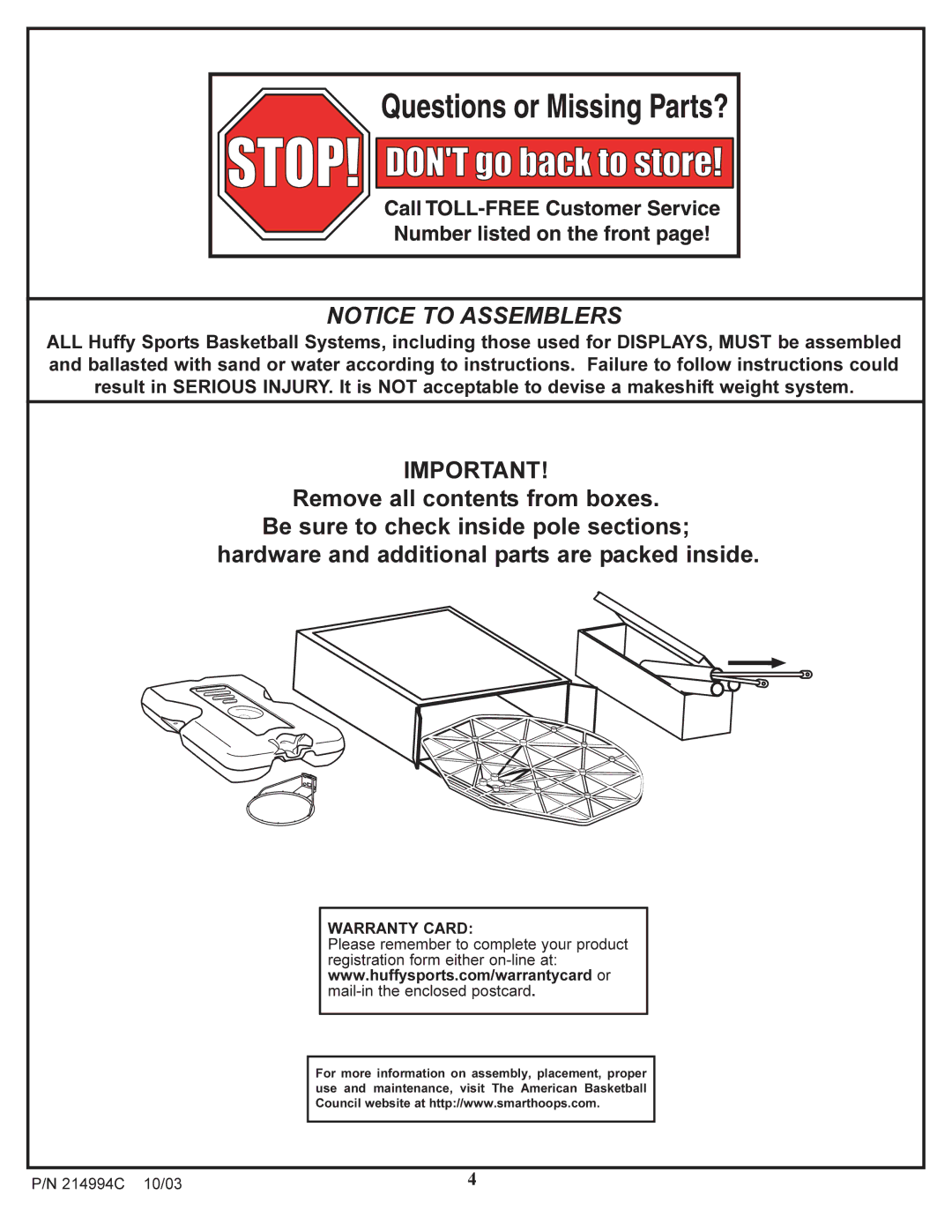 Huffy 214994C manual Warranty Card 