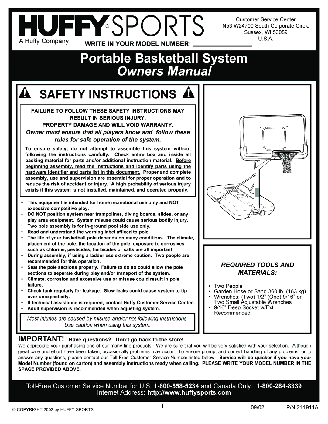 Huffy 400 manual Portable Basketball System 