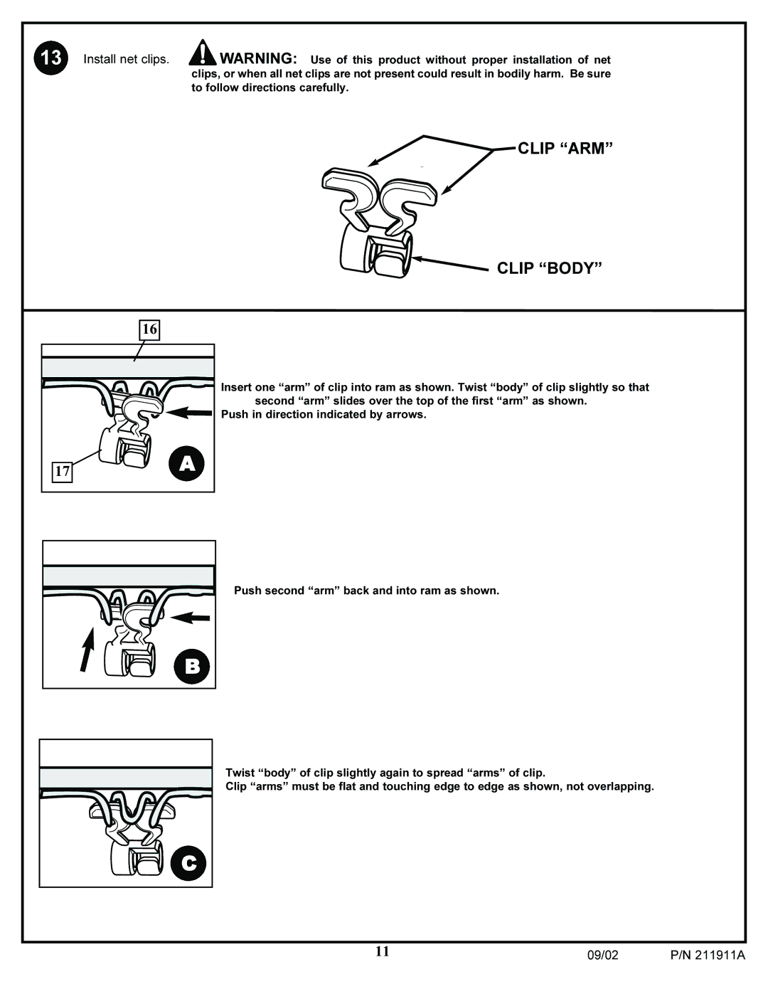 Huffy 400 manual Clip ARM Clip Body 