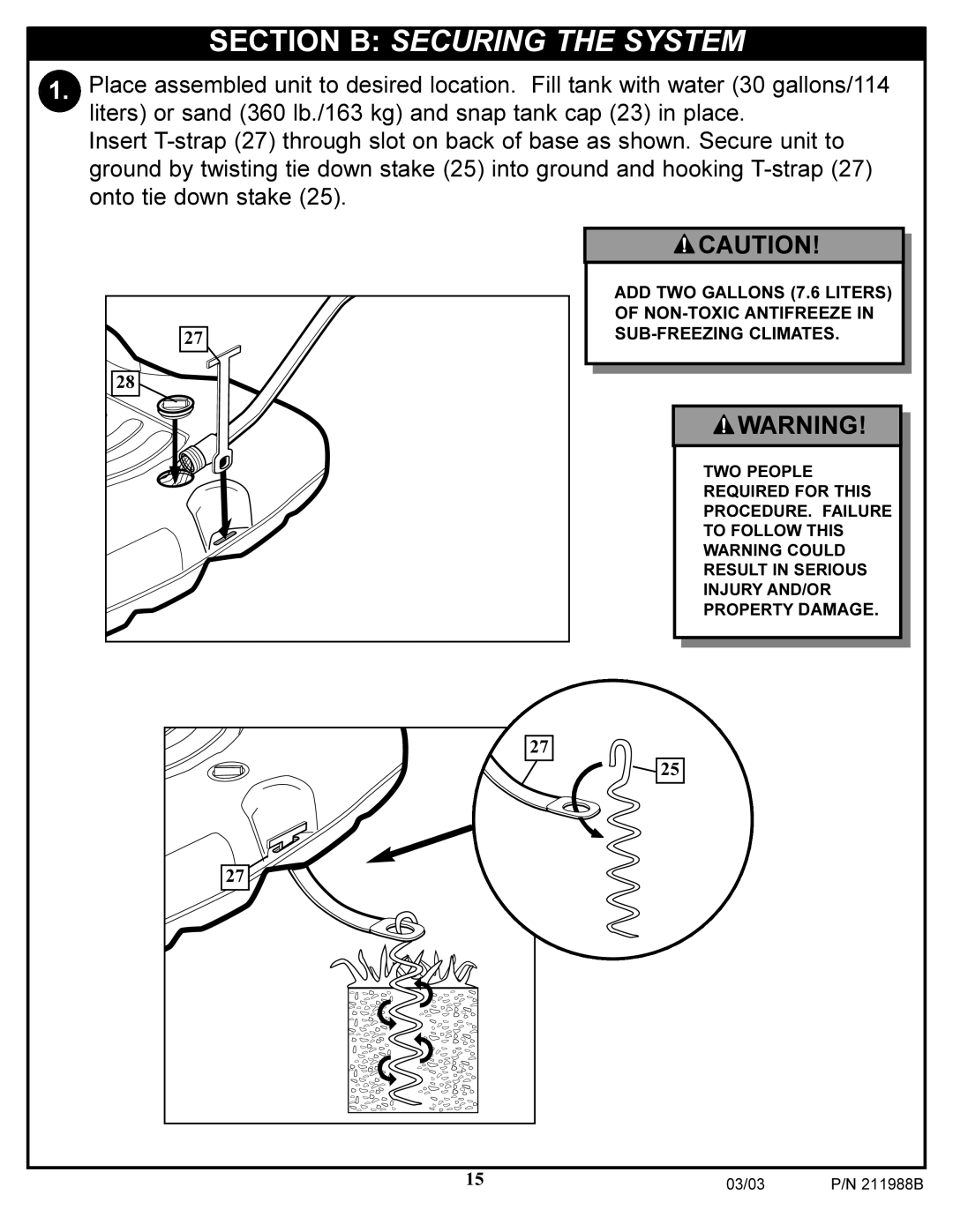 Huffy 4.24C manual Section B Securing the System 