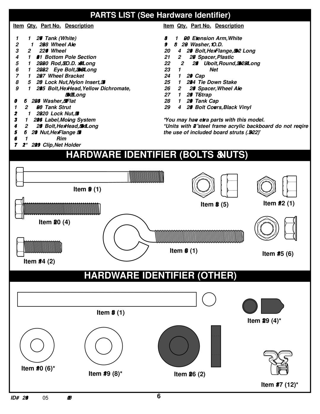 Huffy 540D manual Hardware Identifier Bolts & Nuts 