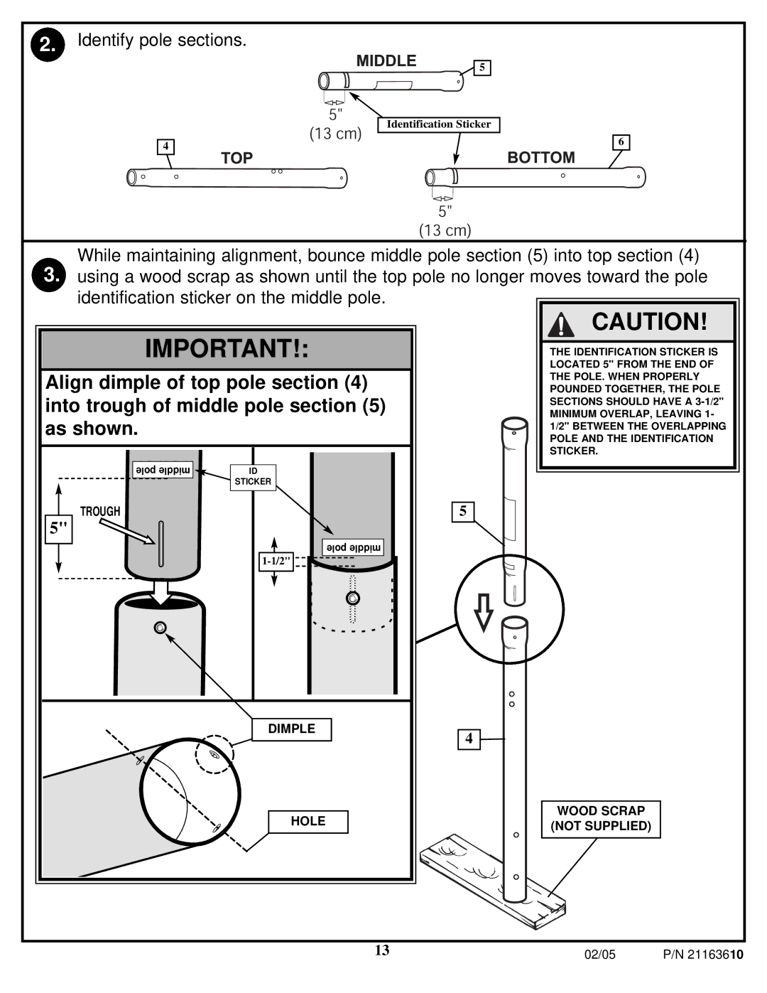 Huffy 600 manual Align dimple of top pole section 