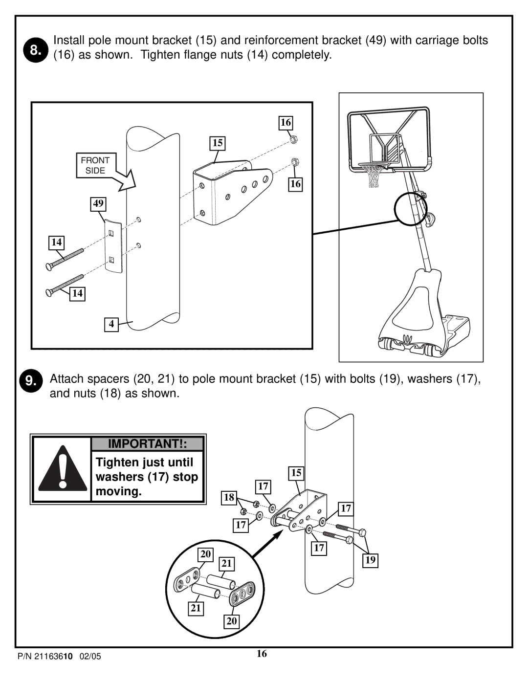 Huffy 600 manual Tighten just until washers 17 stop moving 