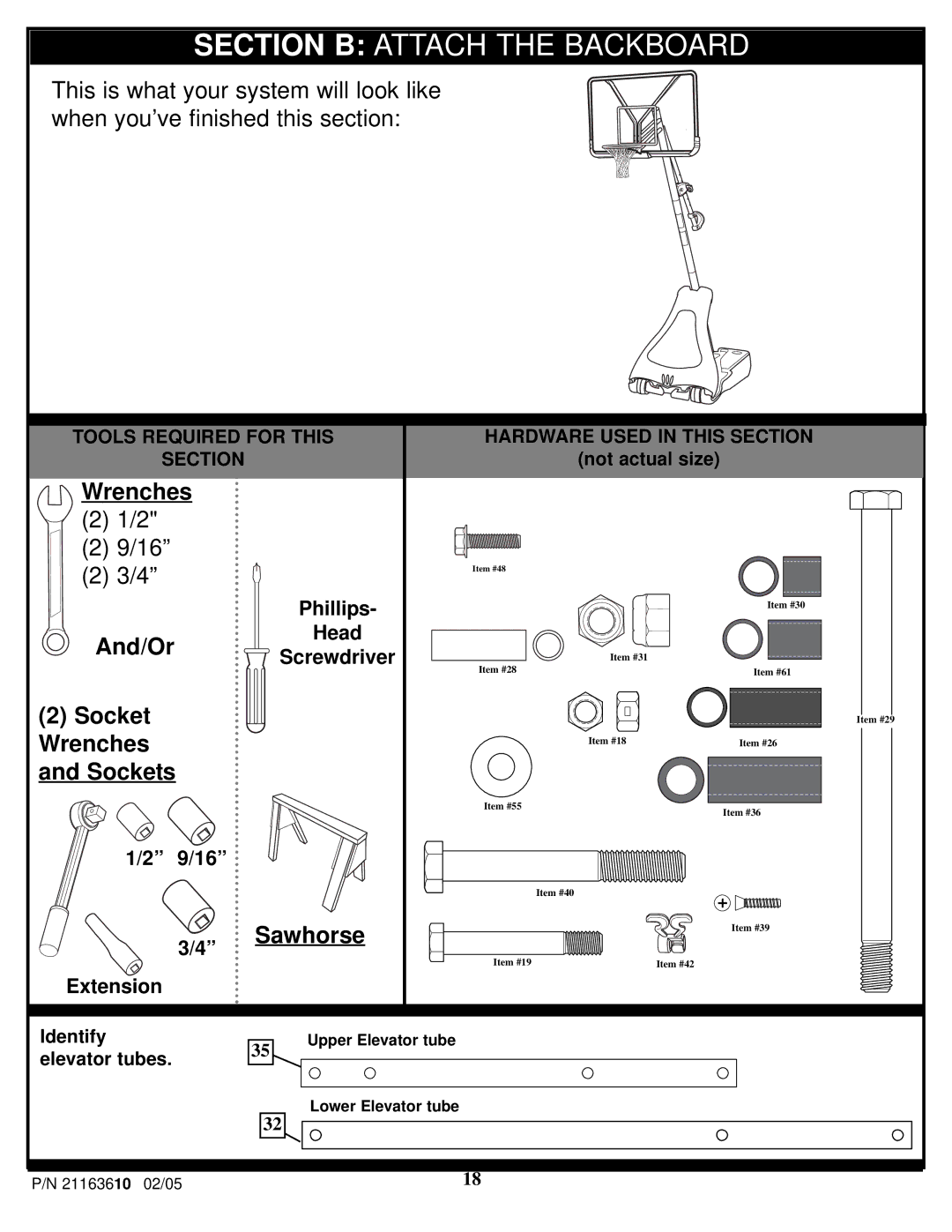 Huffy 600 manual Section B Attach the Backboard 