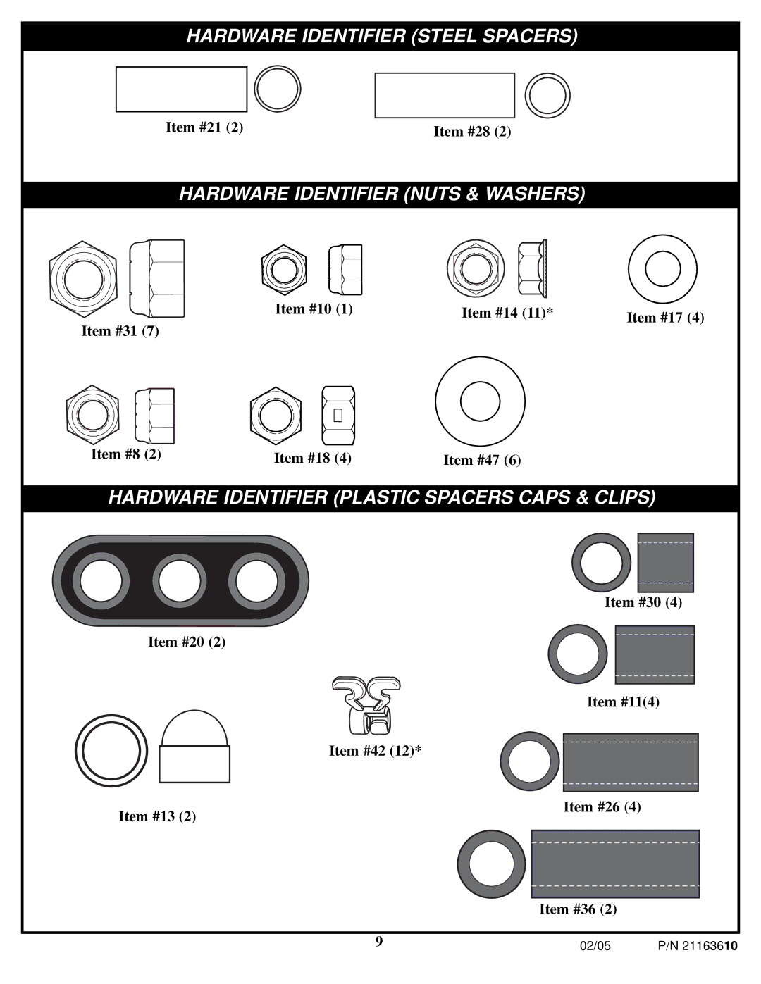 Huffy 600 manual Hardware Identifier Plastic Spacers Caps & Clips 