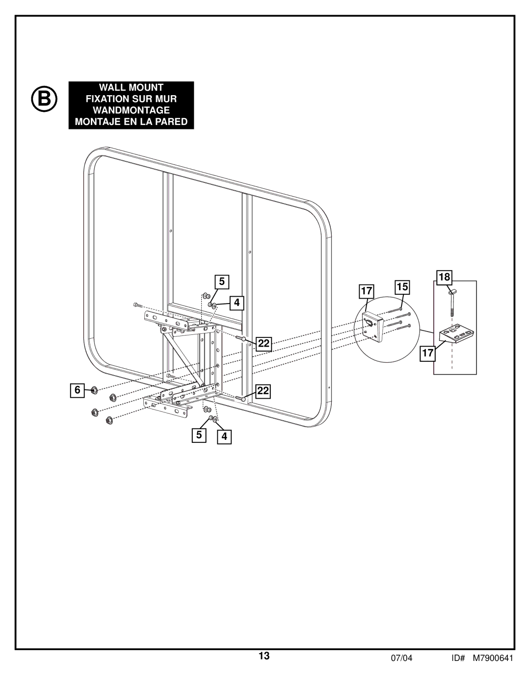 Huffy 7000MXP manual Wall Mount Fixation SUR MUR Wandmontage Montaje EN LA Pared 