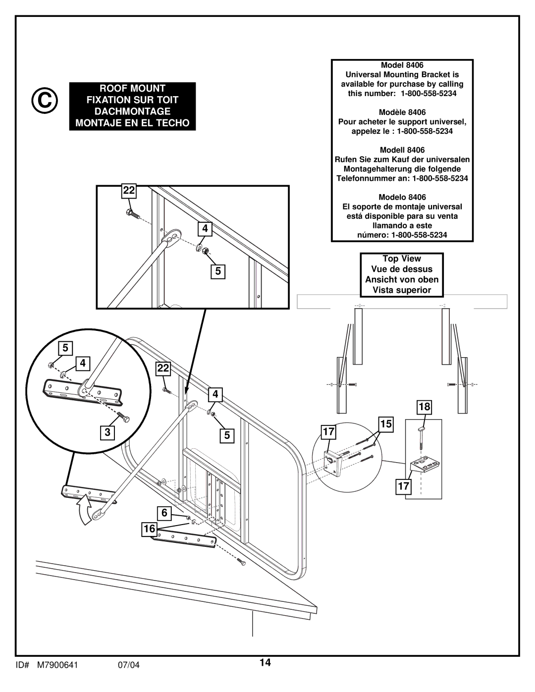 Huffy 7000MXP manual Roof Mount 