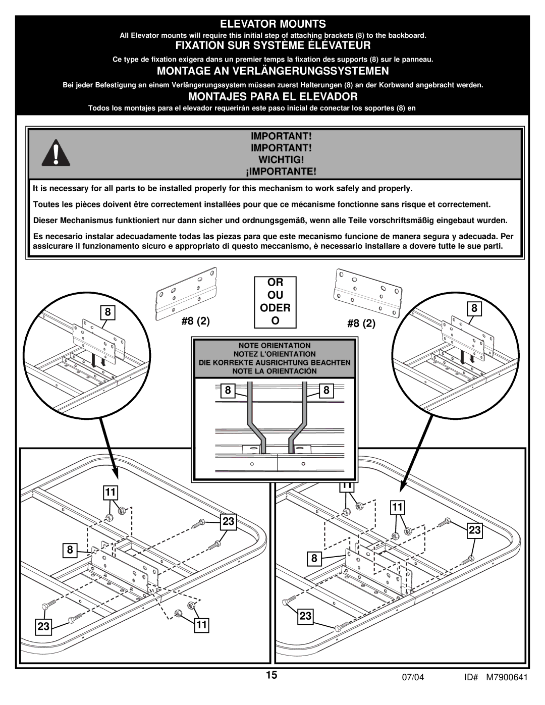 Huffy 7000MXP manual Elevator Mounts 