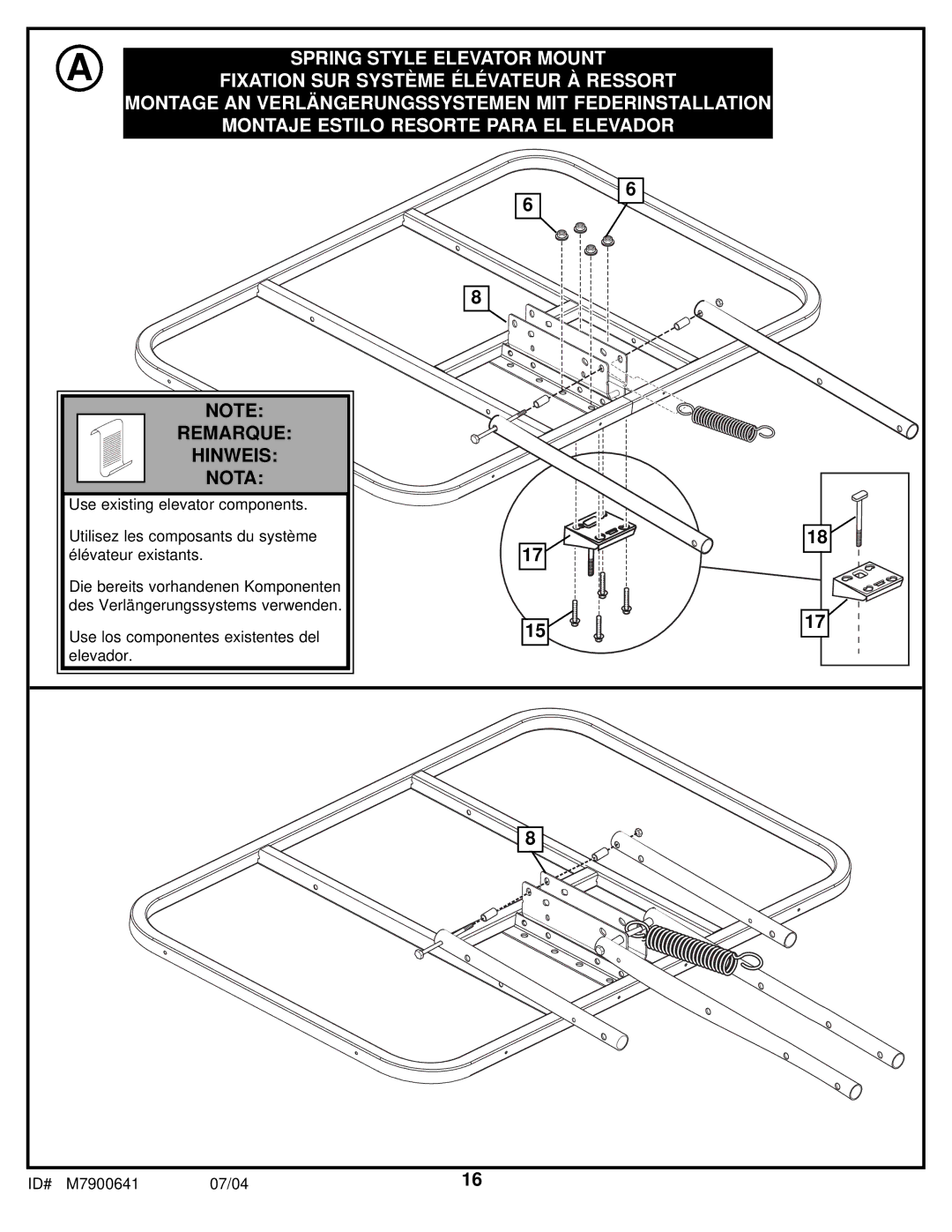 Huffy 7000MXP manual Spring Style Elevator Mount 