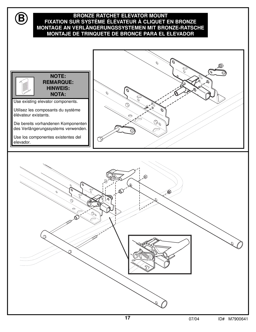 Huffy 7000MXP manual Bronze Ratchet Elevator Mount 