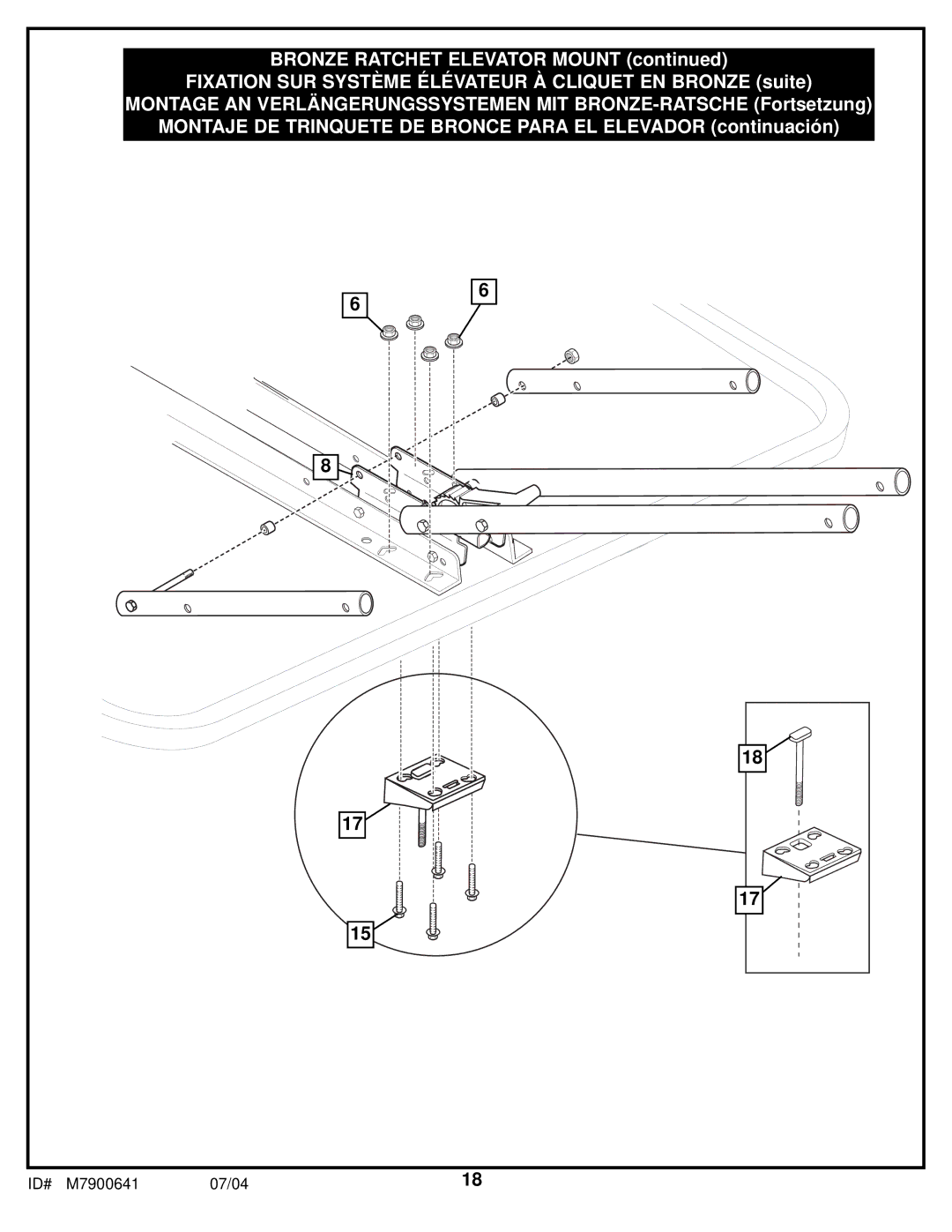 Huffy 7000MXP manual Fixation SUR Système Élévateur À Cliquet EN Bronze suite 