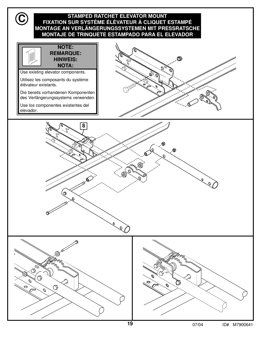 Huffy 7000MXP manual Stamped Ratchet Elevator Mount 