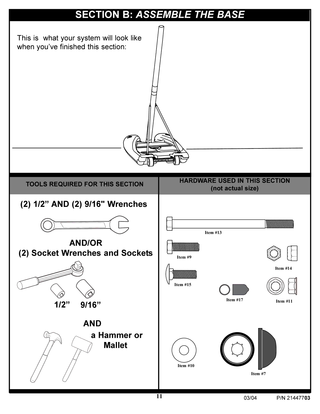 Huffy 7900 manual Section B Assemble the Base, And/Or 