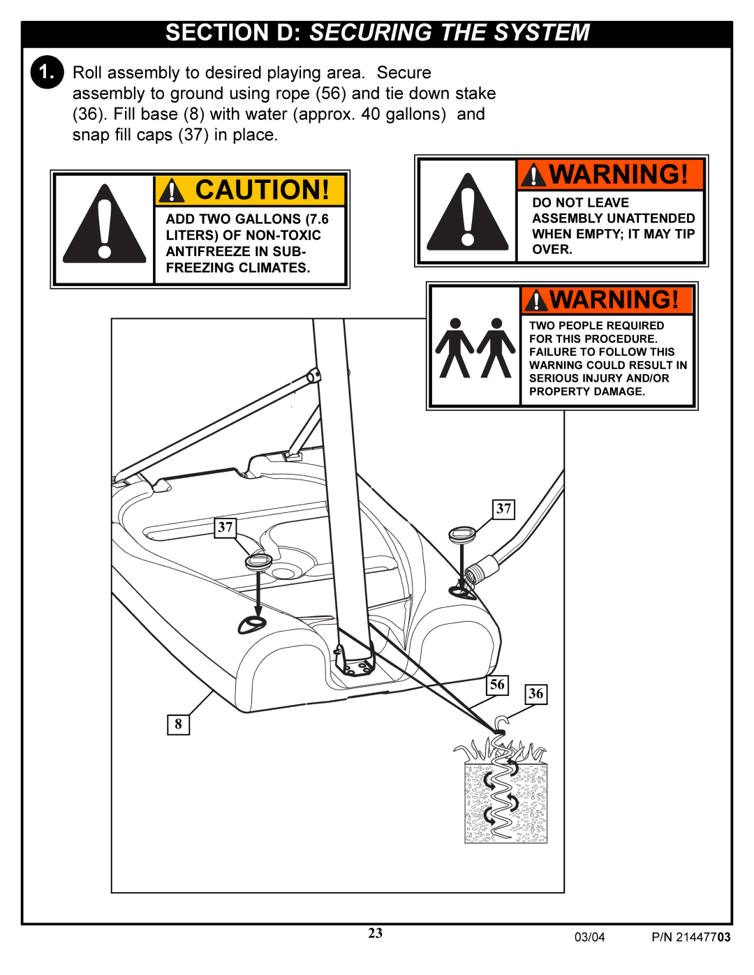 Huffy 7900 manual Section D Securing the System 