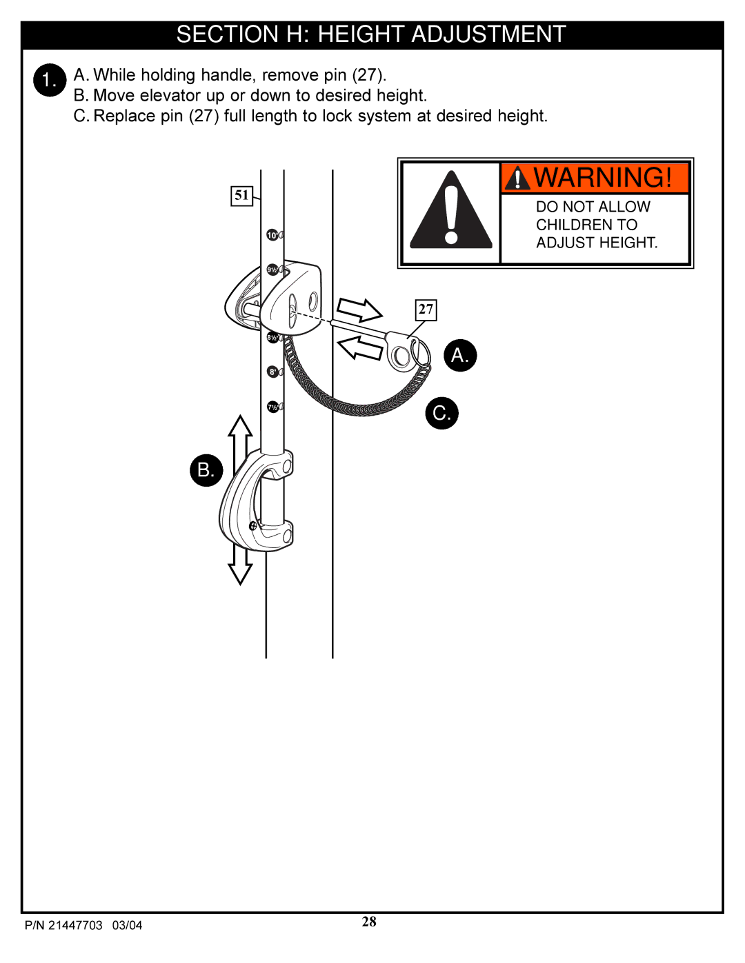 Huffy 7900 manual Section H Height Adjustment 