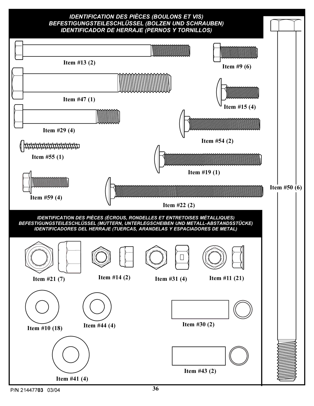 Huffy 7900 manual Identification DES Pièces Boulons ET VIS 