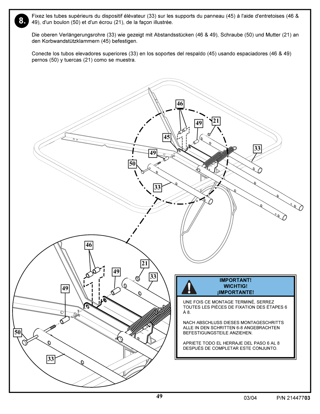 Huffy 7900 manual Wichtig ¡IMPORTANTE 