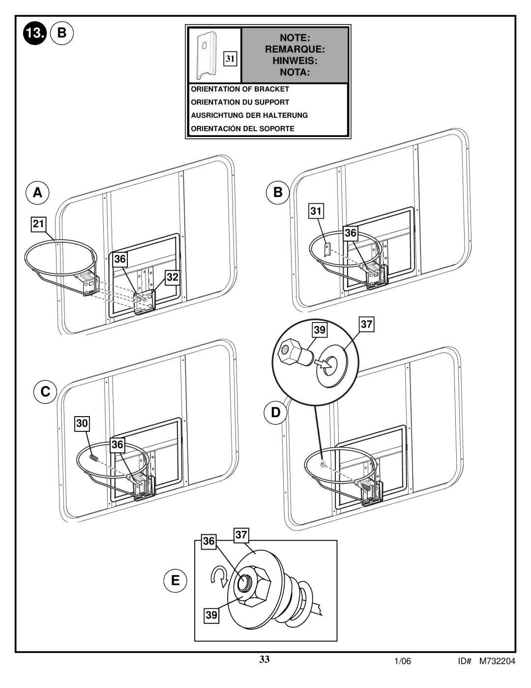 Huffy 8 manual Remarque Hinweis Nota, Id# 