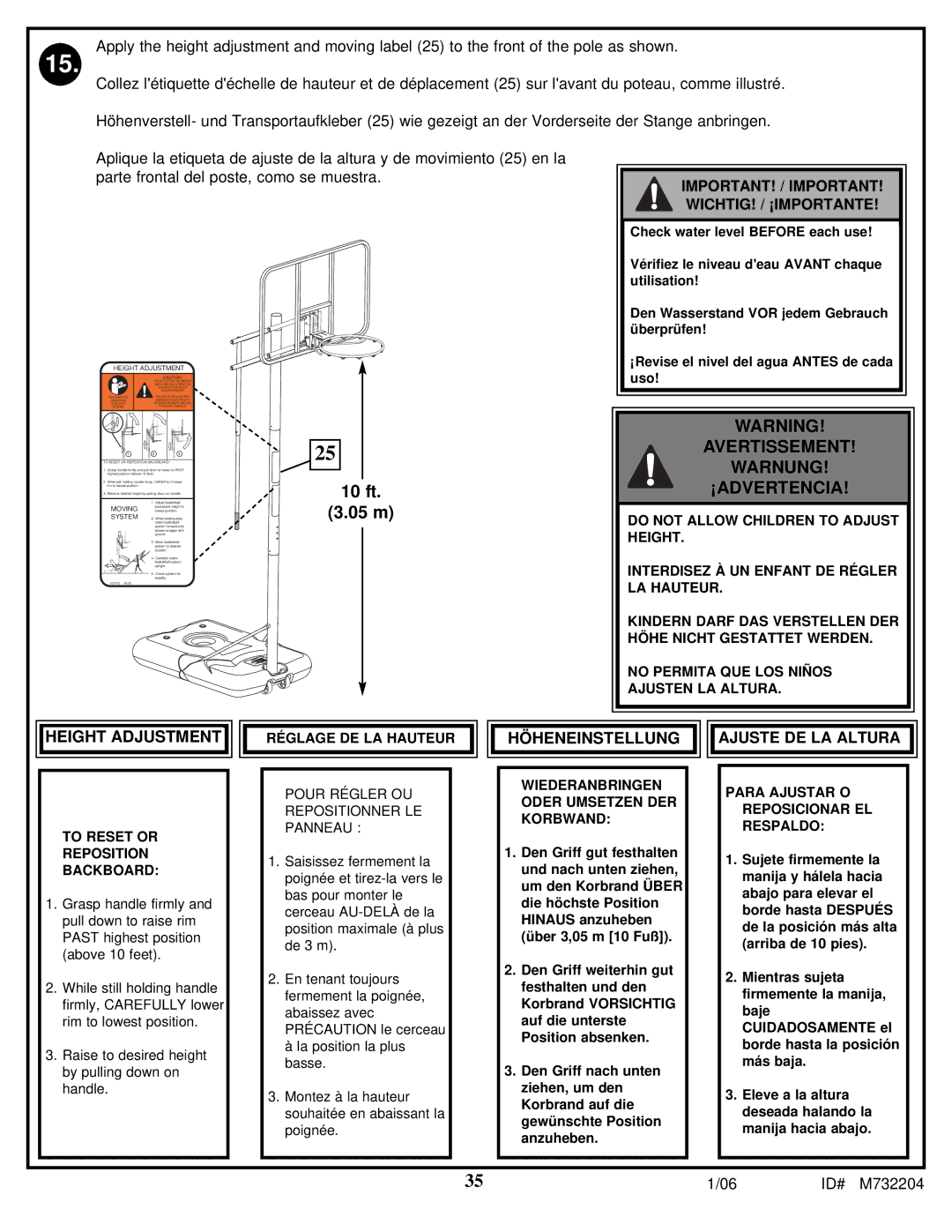 Huffy 8 manual Avertissement Warnung ¡ADVERTENCIA, IMPORTANT! / Important WICHTIG! / ¡IMPORTANTE 