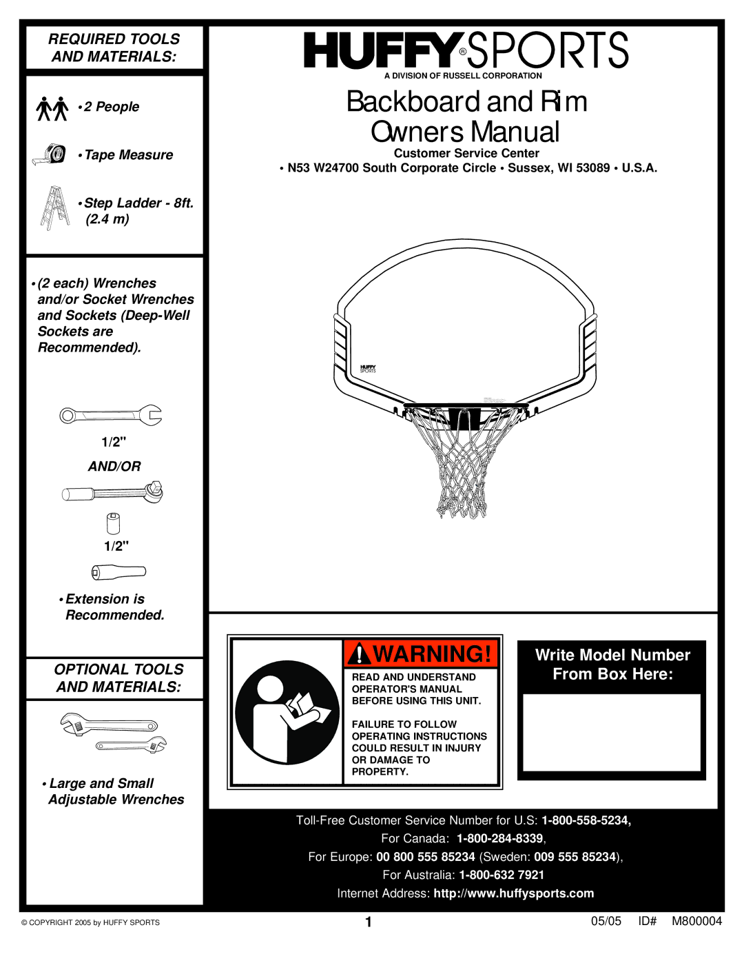 Huffy 8000 manual Backboard and Rim 