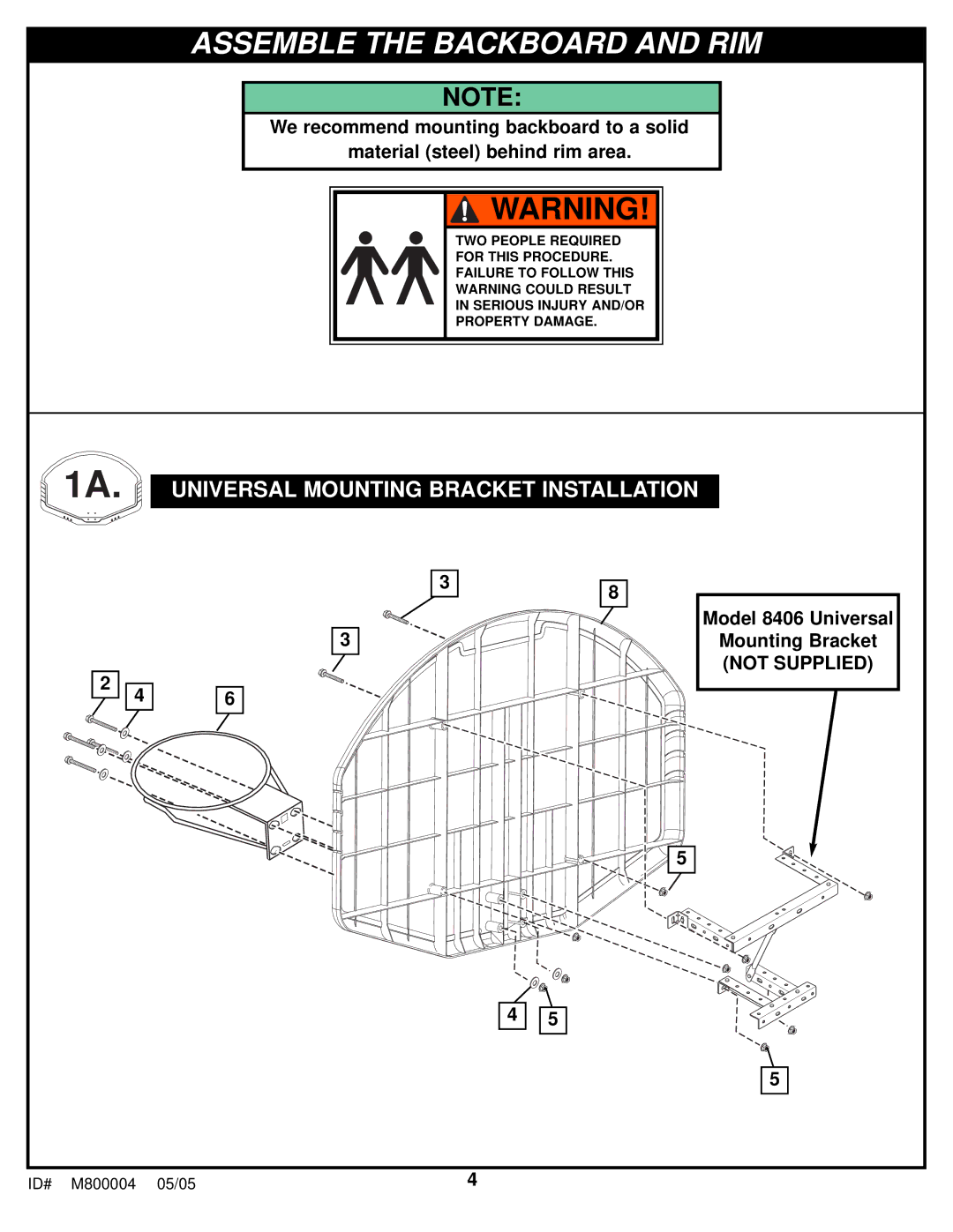 Huffy 8000 manual Assemble the Backboard and RIM 