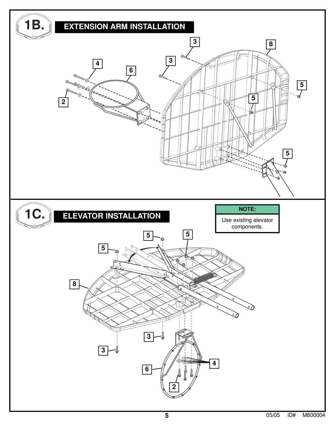 Huffy 8000 manual Extension ARM Installation Elevator Installation 