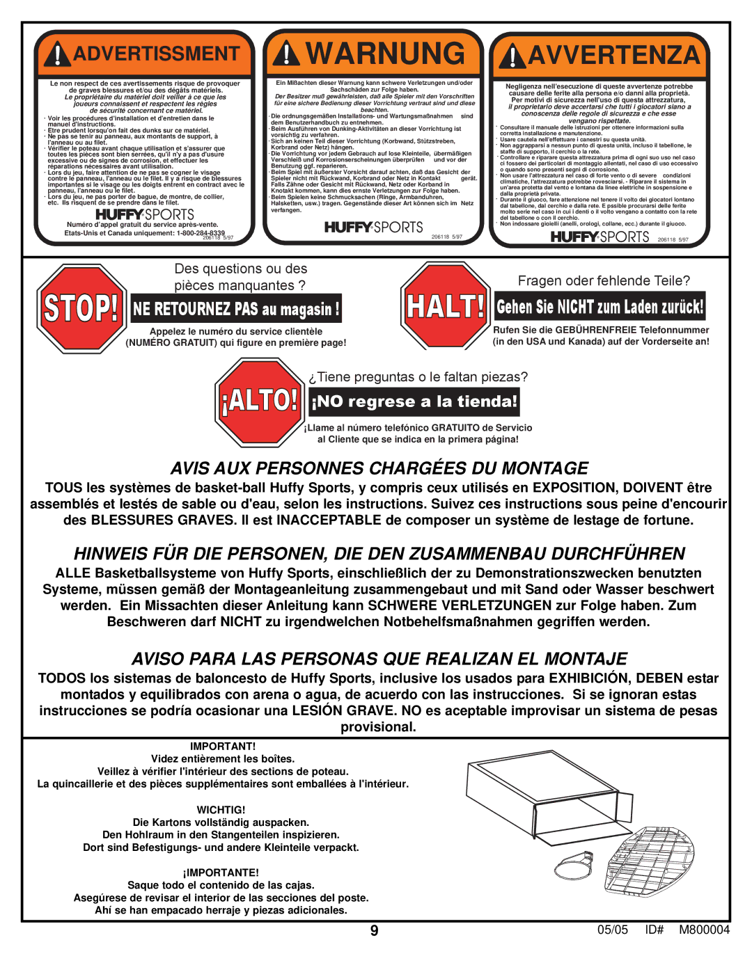 Huffy 8000 manual Wichtig, ¡Importante 