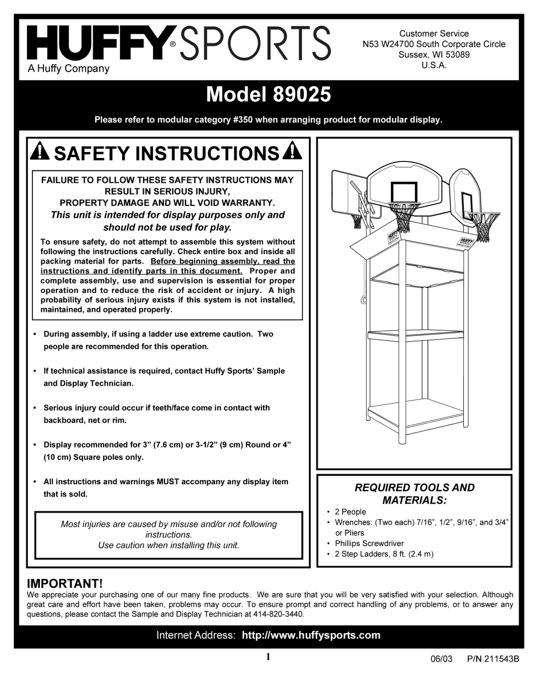 Huffy 89025 manual Model 