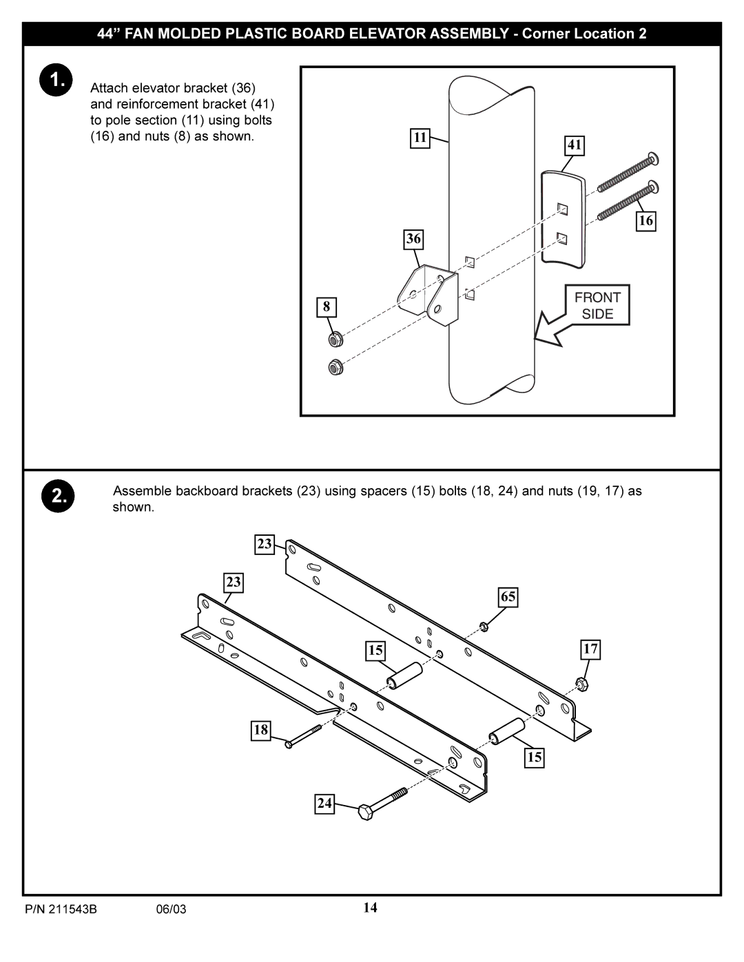 Huffy 89025 manual FAN Molded Plastic Board Elevator Assembly Corner Location 