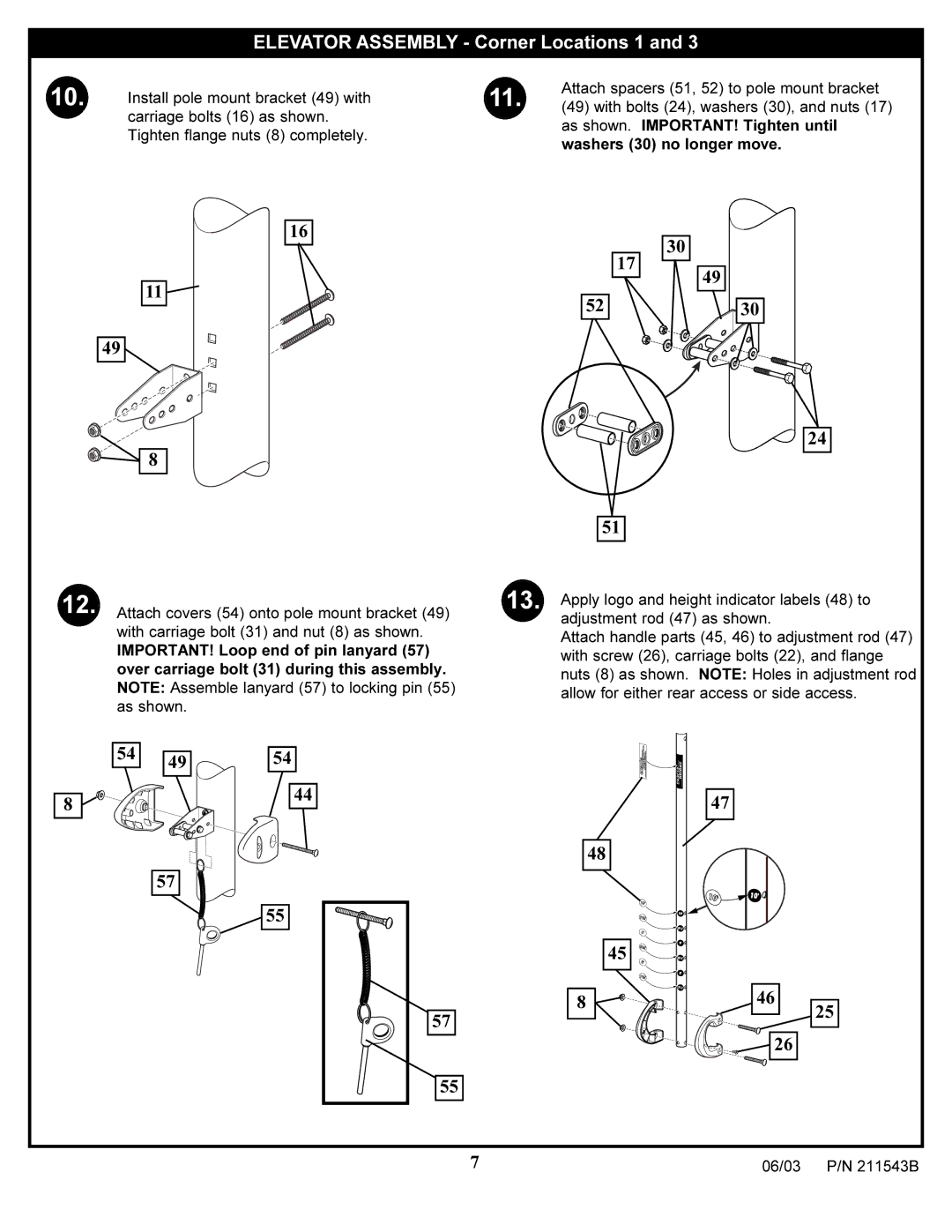 Huffy 89025 manual Elevator Assembly Corner Locations 1 