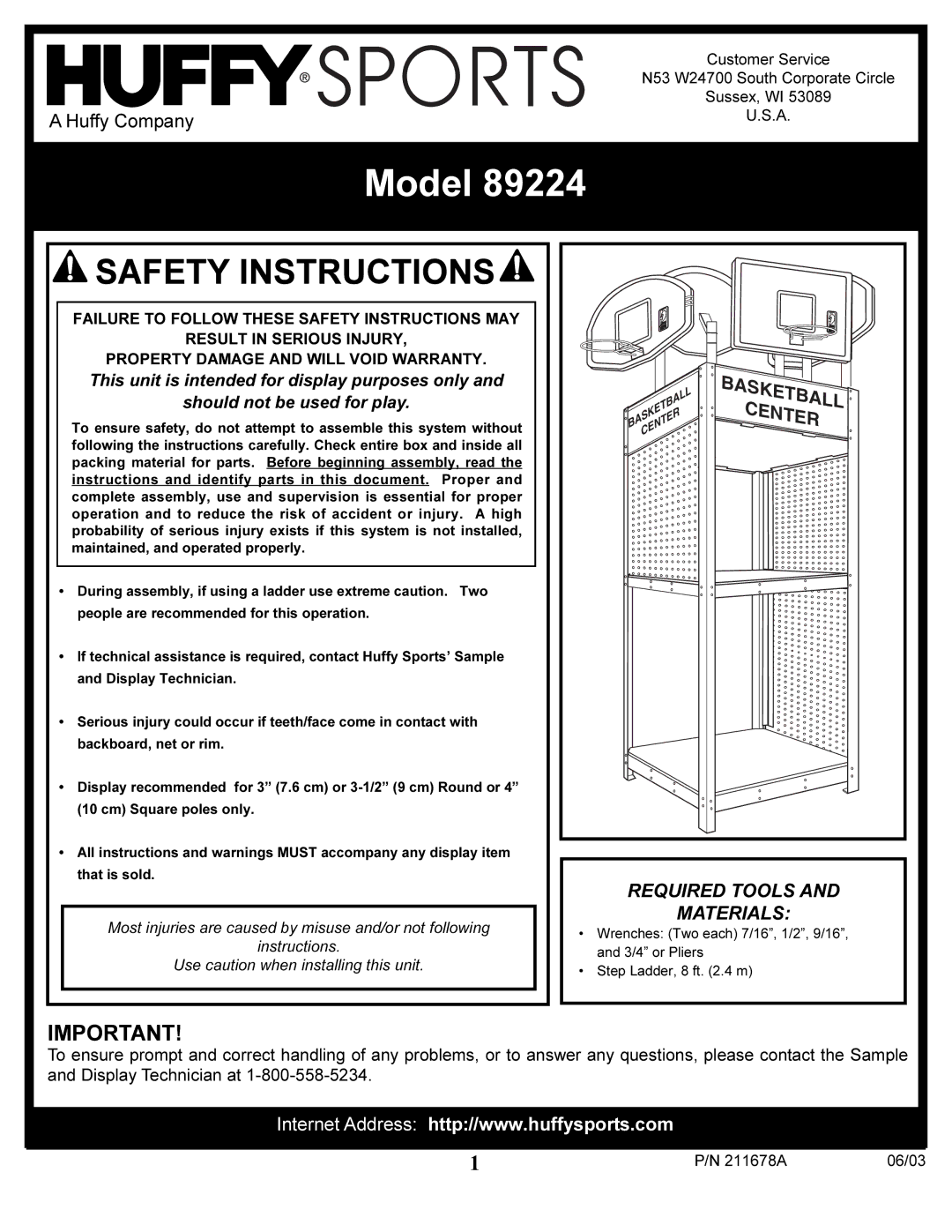 Huffy 89224 manual Huffy Company, Required Tools Materials 